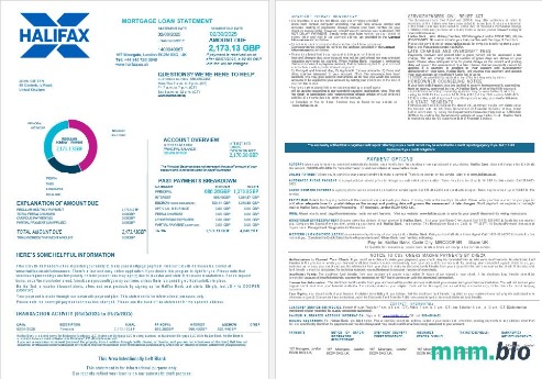 Zjednoczone Królestwo Halifax Bank wyciąg z kredytu hipotecznego w formatach Word i PDF, 4 strony 1-2